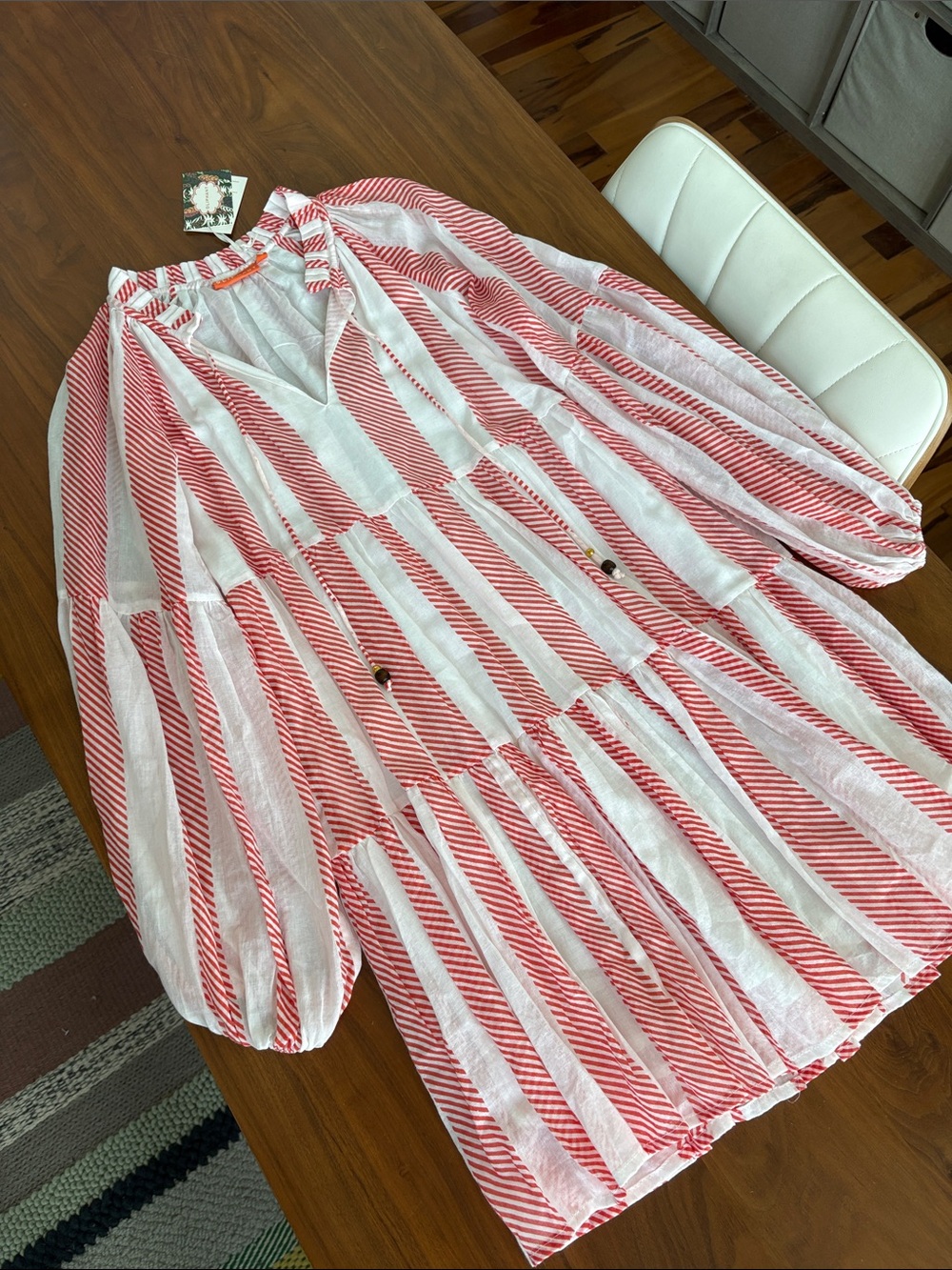 NEW Tuckernuck Oliphant Whistler Coral Striped Balloon Sleeve Dress Size Small - Picture 4 of 8
